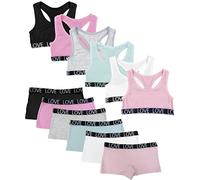 Channo Mädchen Bügelloses Unterwäsche-Set aus Baumwolle: Bustier mit Breiten Trägern und Culotte-Slip Ideal zum Schulstart 3er-Pack 6er-Pack L Geeignet für 12-14 Jahre Modell Glatt