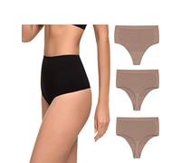Channo Pack de 3 Tanga Faja Reducción Ligera de Abdomen Mujer Sin Costuras Licra. Braga Tanga Moldeador. (Vison, L/XL)