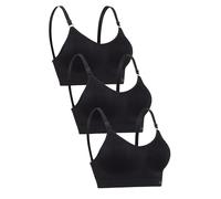 Channo Sujetador Deportivo de Licra Casual Cómodo sin Aros y sin Costuras, con Relleno Extraíble - Pack de 3, Negro, S/M