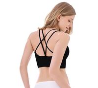 Channo Sujetador Deportivo de Licra para Mujer - Almohadillas Removibles, Espalda Cruzada, Dobladillo Elástico (Pack de 1 Negro M)