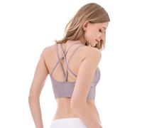 Channo Sujetador Deportivo de Licra para Mujer - Almohadillas Removibles, Espalda Cruzada, Dobladillo Elástico (Pack de 1 Gris Violeta S)