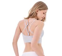 Channo Sujetador Deportivo de Licra para Mujer - Almohadillas Removibles, Espalda Cruzada, Dobladillo Elástico (Pack de 1 Gris Claro L)