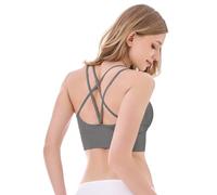 Channo Sujetador Deportivo de Licra para Mujer - Almohadillas Removibles, Espalda Cruzada, Dobladillo Elástico (Pack de 1 Gris Oscuro L)