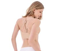 Channo Sujetador Deportivo de Licra para Mujer - Almohadillas Removibles, Espalda Cruzada, Dobladillo Elástico (Pack de 1 Visón S)