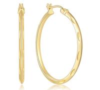 Chantel Yorke Pendientes de aro de oro de 14 quilates para mujer, aretes grandes, joyería de oro, elegantes grabados en forma de hoja, 30 x 2,5 mm