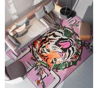 Chanxiang666 Alfombra Diseño Alfombra Antideslizante Alfombra Dormitorio 160x200cm Flores de Cabeza de Tigre de Color Rosa para Salas Estar, dormitorios, Habitaciones Infantiles， 160x200cm