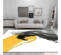 Chanxiang666 Alfombra Interior Entrada Pasillo decoración, 140x230cm Pintura al óleo Abstracta en Blanco, Negro y Amarillo. Lavable, Alfombra para decoración de hogar, Comedor, Dormitorio,