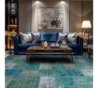 Chanxiang666 Alfombra Pelo Corto Moderna Alfombras 120x170cm Patchwork Retro Azul Verdoso Pelo Corto, Base Antideslizante, no Suelta Pelusa. 120x170cm