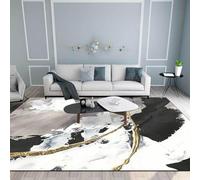 Chanxiang666 Alfombras Diseño Moderno, 150x150cm Pintura al óleo Abstracta en Blanco, Negro y Gris alfombras para Pasillo, salón, Dormitorio, Cocina o balcón,