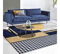 Chanxiang666 Alfombras Grande Alfombra Lavables 200x300cm Patchwork geométrico Dorado y Azul Oscuro para dormitorios y decoración del hogar. 200x300cm