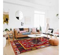 Chanxiang666 Alfombras Grandes Alfombra 130x190cm con Ribete, Suave, Lavable a máquina.Patrón geométrico Floral Rojo Grande de Estilo étnico Retro