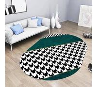 Chanxiang666 Alfombras ovaladas para Sala de Estar, Dormitorio, Comedor, decoración Moderna, Estampado geométrico de Pata de Gallo en Negro, Blanco y Verde. Oval 140x200cm