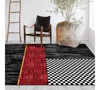 Chanxiang666 Alfombras Pelo Corto Antideslizantes 140x180cm Elegante Patchwork geométrico en Rojo y Negro. para Salas Estar, dormitorios, Habitaciones Infantiles， 140x180cm