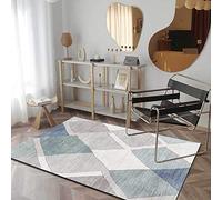 Chanxiang666 Alfombras Salon Grandes 150x150cm Sala de Estar/Dormitorio/despacho/Mesa de centrocon Patchwork a Rayas Negras, Blancas, Grises y Azules