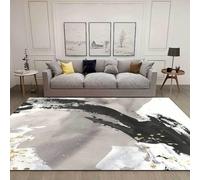 Chanxiang666 Cuadrado Alfombras de área de Salón Comedor Dormitorio Pasillos, 140x180cm Pintura al óleo Abstracta en Blanco, Negro y Gris alfombras para Pasillo, salón, Dormitorio, Cocina o balcón,