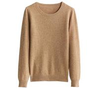Chanyarn 100% Lana Merino Jersey Mujer Otoño Invierno Cálido Suave Cuello Redondo Manga Larga de Punto Jersey Suéter (Khaki,L)