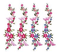 CHANZET Parches de flores para planchar, 4 unidades, parches bordados de flores de mariposa, parches bordados florales para ropa, vestidos, decoración de bricolaje y costura