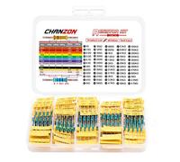 Chanzon 60 Valores Kit de resistencia fija de película metálica 1R-4.7MR Ω/ohm 300 piezas 1/4w(0.25 w) ±1% Tolerancia 0.01 MF Surtido de resistencias de orificio pasante Limitación de corriente Rohs