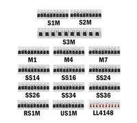Chanzon SMD Kit surtido de diodos de conmutación rápida/Schottky/rectificador (15 valores en total 150 piezas: M1 M4 M7 S1M S2M S3M SS14 SS16 SS24 SS26 SS34 SS36 RS1M US1M LL4148)