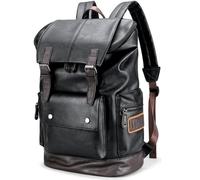 CHAO RAN - Mochila de cuero vintage para portátil para hombres, mochila de cuero negra para hombres…, Negro, L