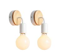 Chao Zan Blanco E27 LED Lámpara de pared Vintage Retro Industria Moderno Metal Aplique de Pared Hierro y Madera Dormitorio Estudio Loft Restaurante, 2 paquetes