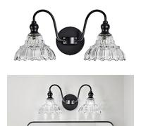Chao Zan Industrial Apliques de Pared Vintage Lámparas pared Retro moderno de soporte de vidrio Interior Iluminación Dorada para Dormitorio Sala de Estar metal de diseño simple (Negro 2 cabezas)