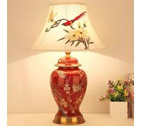 Chao Zan Lámpara de Cerámica,Lámpara Escritorio Diseño Clasico Vintage para Dormitorio,Lámparas de Mesita de Noche,Sin Bombillas (Rojo)