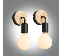 Chao Zan Loft Negro E27 LED Lámpara de pared de Hierro y Madera, Retro Metal Apliques luz de Pared Lámparas Dormitorio Restaurante Hotel Bar Cocina cafetería Lámparas de pared, 2 piezas(Sin bombilla)