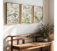 CHAOJIART 3 piezas de arte de pared floral verde salvia, póster impreso en lienzo con plantas y flores milenarias para decoración del hogar y la sala de estar (50 x 70 cm x 3/envoltura de lienzo).