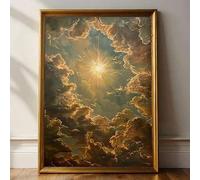 CHAOJIART Arte mural de cielo y sol, decoración de cielo con nubes blancas naturales, estética Dark Academia, impresión de póster vintage, pintura minimalista sobre lienzo (30x50cm/lienzo montado)