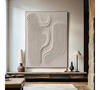 CHAOJIART Cuadro abstracto de gran tamaño con textura 3D en color beige, pintura sobre lienzo, arte de pared Wabi Sabi, decoración de pared moderna minimalista, marco interior de 60 x 90 cm