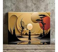 CHAOJIART Cuadro abstracto moderno de paisaje africano en tonos dorados, impresión en lienzo de escena natural para decoración de sala de estar, dormitorio u oficina en casa (50x70cm/lienzo envuelto)