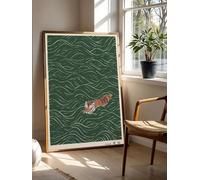 CHAOJIART Divertido estampado de lienzo de tigre japonés nadando, estilo vintage Ukiyo-E, arte de pared, póster zen, pintura de animales para decoración de sala de estar (70x100cm/lienzo montado)