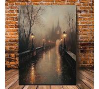CHAOJIART Impresión artística de pared con un puente etéreo y un castillo, paisaje nocturno con niebla melancólica, pintura atmosférica vintage victoriana, decoración del hogar (50 x 70 cm/sin marco)