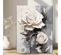 CHAOJIART Lienzo con estampado floral de rosa blanca, pintura moderna abstracta en blanco y negro, arte de pared con temática de moda, decoración para sala de estar, marco interior de 50 x 70 cm