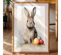 CHAOJIART Lienzo decorativo retro de conejo de Pascua con diseño de villa, bonito cuadro neutro de conejos para decoración del hogar infantil (30 x 50 cm, sin marco)