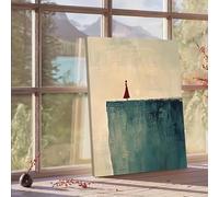 CHAOJIART Lienzo minimalista con silueta de mujer vestida de rojo sobre un acantilado, impresión duradera, decoración versátil para dormitorio y hogar (60 x 80 cm, envuelto en lienzo).