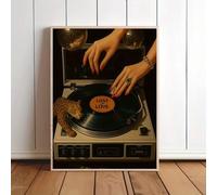 CHAOJIART Póster de lienzo de música retro con diseño de disco de vinilo negro vintage, estilo disco, decoración artística (60 x 80 x 3 cm/sin marco)