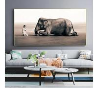 CHAOJIART Póster de niño leyendo delante de elefante, pinturas en lienzo, religión en blanco y negro, impresiones artísticas de pared para decoración de sala de estar, 90x180cm (35x71in) sin marco