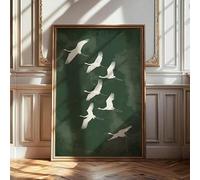 CHAOJIART Póster vintage de arte de grullas verdes volando, estilo Japandi, pintura retro, impresión en lienzo, cuadro de pared para decoración de sala de estar (20x30cm/lienzo montado)