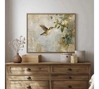 CHAOJIART Póster vintage de colibrí primaveral con diseño botánico, paisaje de aves antiguo, arte de pared rústico, pintura retro de granja (60x80cm/Lienzo montado sobre bastidor)