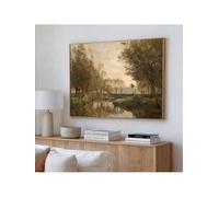 CHAOJIART Póster vintage de paisaje de casa de lago, naturaleza otoñal, arte rústico para pared, lienzo impreso, estilo granja otoñal, pintura retro (20x30cm/Lienzo montado)