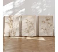 CHAOJIART pósteres de arte mural moderno, lienzo botánico neutro, estampados florales minimalistas en tonos beige para decoración del hogar (40 x 60 cm x 3/envoltura de lienzo).