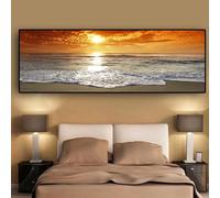 CHAOJIART Puestas de sol, mar natural, paisaje de playa, carteles impresos, pintura en lienzo en la pared, paisaje marino, imagen escandinava para sala de estar, 55x165 cm (22x65 pulgadas) sin marco