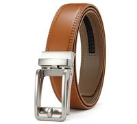 CHAOREN Cinturón de piel para hombre, automático, 35 mm, para traje y ocio, cinturón microajustable sin agujeros, marrón, Taille 80-90cm (Gesamtlänge 105cm)