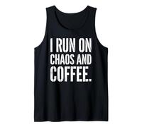 Chaos & Coffee Funny Distressed Quote Graphic Cafeine Lover Camiseta sin Mangas