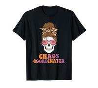 Chaos Coordinator Funny Skull Messy Bun Mom Life Camiseta