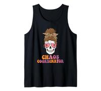 Chaos Coordinator Funny Skull Messy Bun Mom Life Camiseta sin Mangas