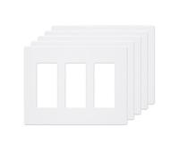 ChaosssCo Placa frontal decorativa de pared sin tornillos de tamaño estándar de 3 bandas para interruptor de luz de salida de receptáculo, blanco, paquete de 5