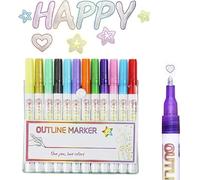 CHAOTEMAI 12 Pennarelli Linea Pennarelli Glitter Outline Marker Penne Di ContornoOutline Markers Glitter Penne Pennes Glitterate per Scrapbooking Pittura Fai da Te Biglietti di Compleanno